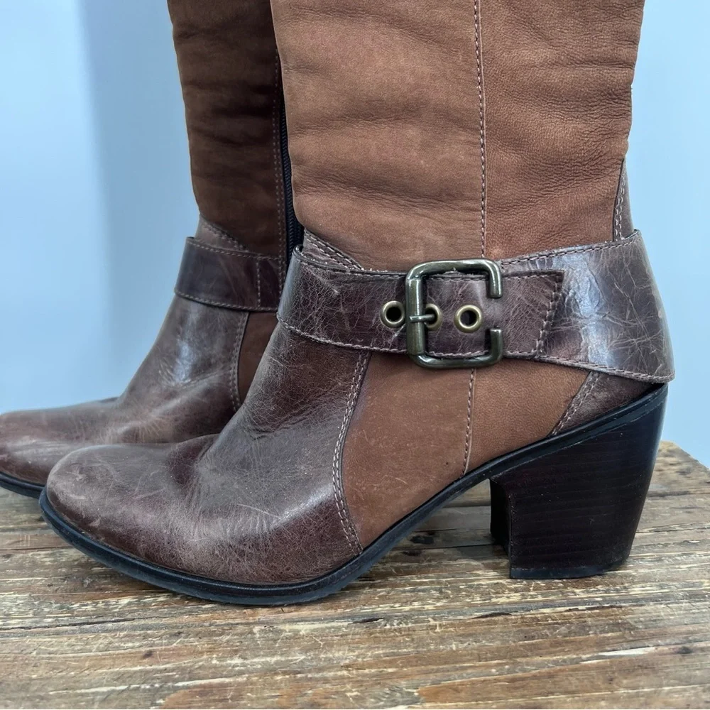 Matisse Brown Leather Chaps Knee High Buckle Boots - Picture 2 of 13